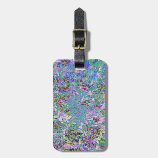 Étiquette À Bagage Fleurs sauvages rétro violet, vert et bleu sur ros (Devant Vertical)
