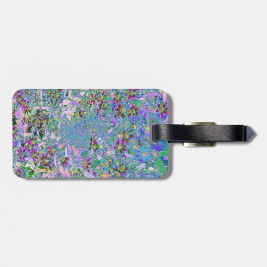 Étiquette À Bagage Fleurs sauvages rétro violet, vert et bleu sur ros (Dos horizontal)