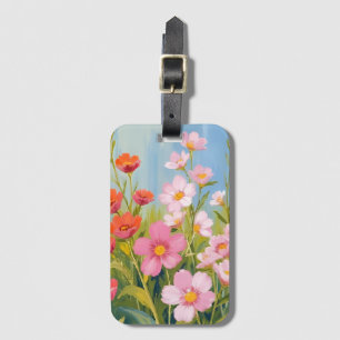 Étiquette À Bagage Fleurs sauvages roses   Peinture florale à l'aquar