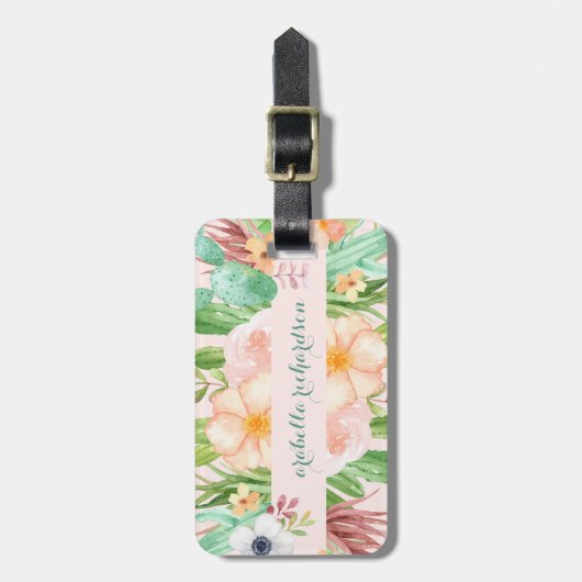 Étiquette À Bagage Fleurs succulentes roses de désert (Devant Vertical)