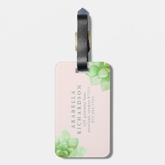Étiquette À Bagage Fleurs succulentes roses de désert (Dos Vertical)
