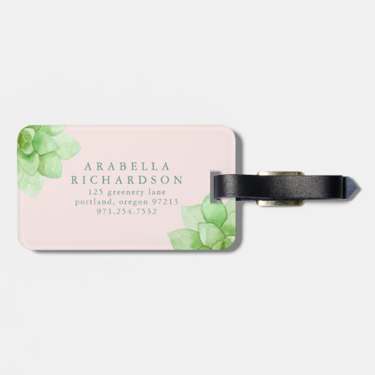 Étiquette À Bagage Fleurs succulentes roses de désert (Dos horizontal)