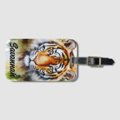 Étiquette À Bagage Fleurs Tiger Pastel Safari Aquarelle Savannah (Devant Horizontal)