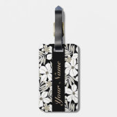 Étiquette À Bagage Fleurs tropicales blanches en noir (Dos Vertical)
