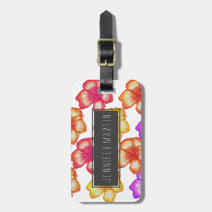 Étiquette À Bagage Fleurs tropicales colorées de ketmie d'aquarelle