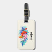 Étiquette À Bagage Fleurs tropicales exotiques en rose et turquoise (Devant Vertical)