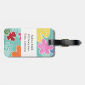 Étiquette À Bagage Fleurs tropicales, Fleurs colorées, Votre Nom (Dos horizontal)