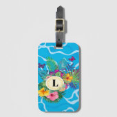 Étiquette À Bagage Fleurs Tropicales Hawaiiennes Et Papillons Monogra (Devant Vertical)