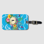 Étiquette À Bagage Fleurs Tropicales Hawaiiennes Et Papillons Monogra (Devant Horizontal)