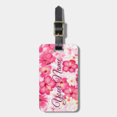 Étiquette À Bagage Fleurs tropicales rose et blanche (Devant Vertical)