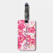 Étiquette À Bagage Fleurs tropicales rose et blanche (Dos Vertical)