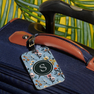 Étiquette À Bagage Fleurs vintages : Aquarelle florale Boho bleu doux