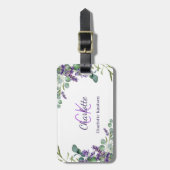 Étiquette À Bagage Fleurs violette de lavande nom monogramme (Devant Vertical)