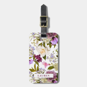 Étiquette À Bagage Fleurs violettes et blanches   Élégant floral