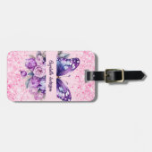 Étiquette À Bagage Fleurs violettes roses papillon (Devant horizontal)