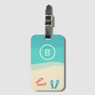 Étiquette À Bagage Flip Flops sur Sandy Beach Monogramme Art minimali