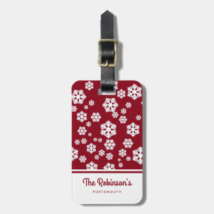 Étiquette À Bagage Flocons de neige blancs chic motif nordique sur fo