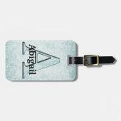 Étiquette À Bagage Floral bleu Imprimer Un monogramme initiales Cadea (Devant horizontal)