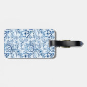Étiquette À Bagage Floral bleu motif bleu blanc personnalisé (Dos horizontal)