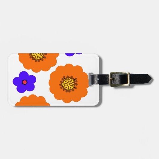 Étiquette À Bagage Floral Blue Orange (Devant horizontal)