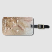 Étiquette À Bagage Floral Boho Beige Blanc (Devant Horizontal)