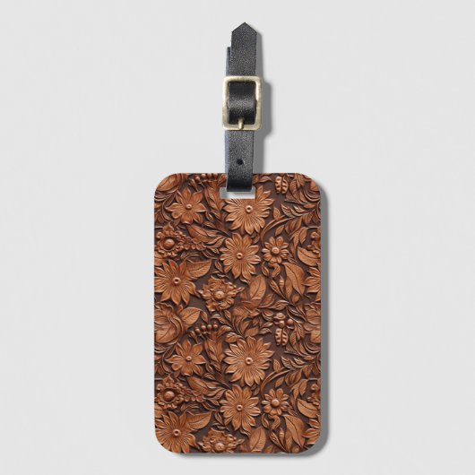Étiquette À Bagage Floral Boho Brown (Devant Vertical)