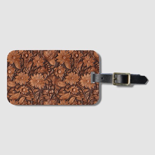Étiquette À Bagage Floral Boho Brown (Devant Horizontal)