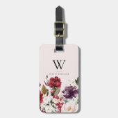 Étiquette À Bagage Floral Bourgogne rose violet Monogramme (Devant Vertical)
