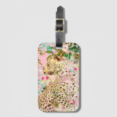 Étiquette À Bagage Floral empreinte de léopard tropical hawaïen (Devant Vertical)