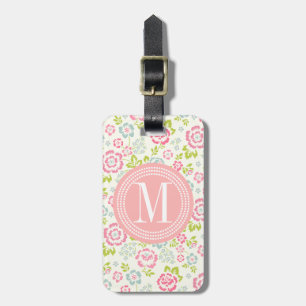 Étiquette À Bagage Floral Girly rose et bleu mignon personnalisé
