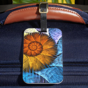 Étiquette À Bagage Floral Orange Bleu Jaune Art Abstrait