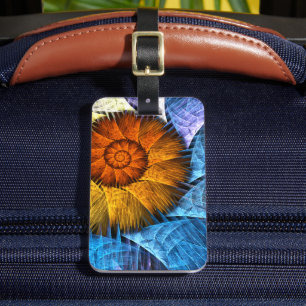 Étiquette À Bagage Floral Orange Jaune Bleu Abstrait Adresse Art