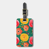 Étiquette À Bagage Floral rose, jaune et vert (Devant Vertical)