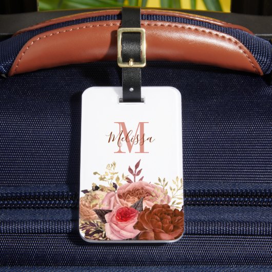 Étiquette À Bagage Floral rose monogramme (Insitu Rectoal 2)