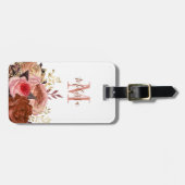 Étiquette À Bagage Floral rose monogramme (Devant horizontal)