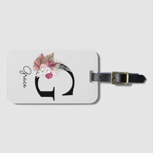Étiquette À Bagage Floral rose monogramme G initial (Devant Horizontal)
