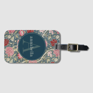 Étiquette À Bagage Floral rose vintage William Morris Monogramme