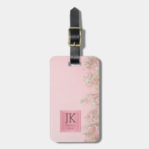Étiquette À Bagage Floral Simple Élégant Métal Rose Nom Monogramme