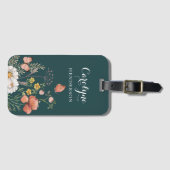 Étiquette À Bagage Floral turquoise (Devant Horizontal)