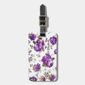 Étiquette À Bagage Floral Violet Motif (Devant Vertical)