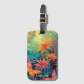 Étiquette À Bagage Flore D'Aquarelle Batik Vibrante Avec Papillons (Devant Vertical)