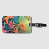 Étiquette À Bagage Flore D'Aquarelle Batik Vibrante Avec Papillons (Devant Horizontal)