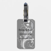 Étiquette À Bagage Flore gris sur noir (Dos Vertical)
