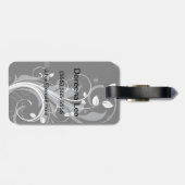 Étiquette À Bagage Flore gris sur noir (Dos horizontal)