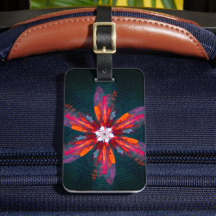 Étiquette À Bagage Flore Mandala Flowers Orange Red Blue Abstract
