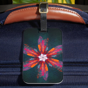 Étiquette À Bagage Flore Mandala Flowers Orange Red Blue Abstract