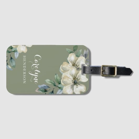Étiquette À Bagage Flore vert Sage (Devant Horizontal)