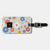 Étiquette À Bagage Flores d'aquarelle moderne noir or monogramme (Devant horizontal)