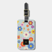 Étiquette À Bagage Flores d'aquarelle moderne noir or monogramme (Devant Vertical)