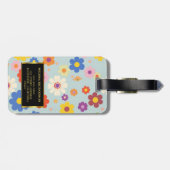 Étiquette À Bagage Flores d'aquarelle moderne noir or monogramme (Dos horizontal)